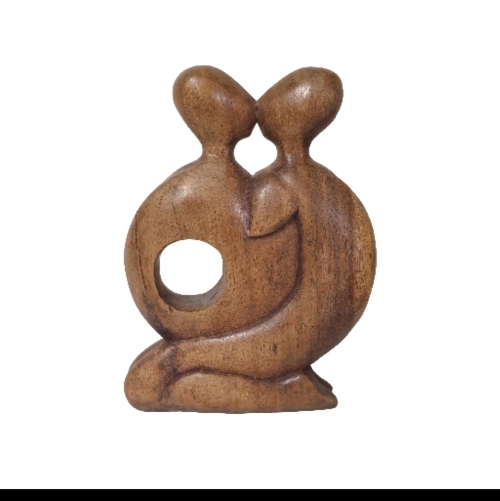 Unique  Embracing Kissing Passionate Lovers, Wooden Couple Figurine Sculpture